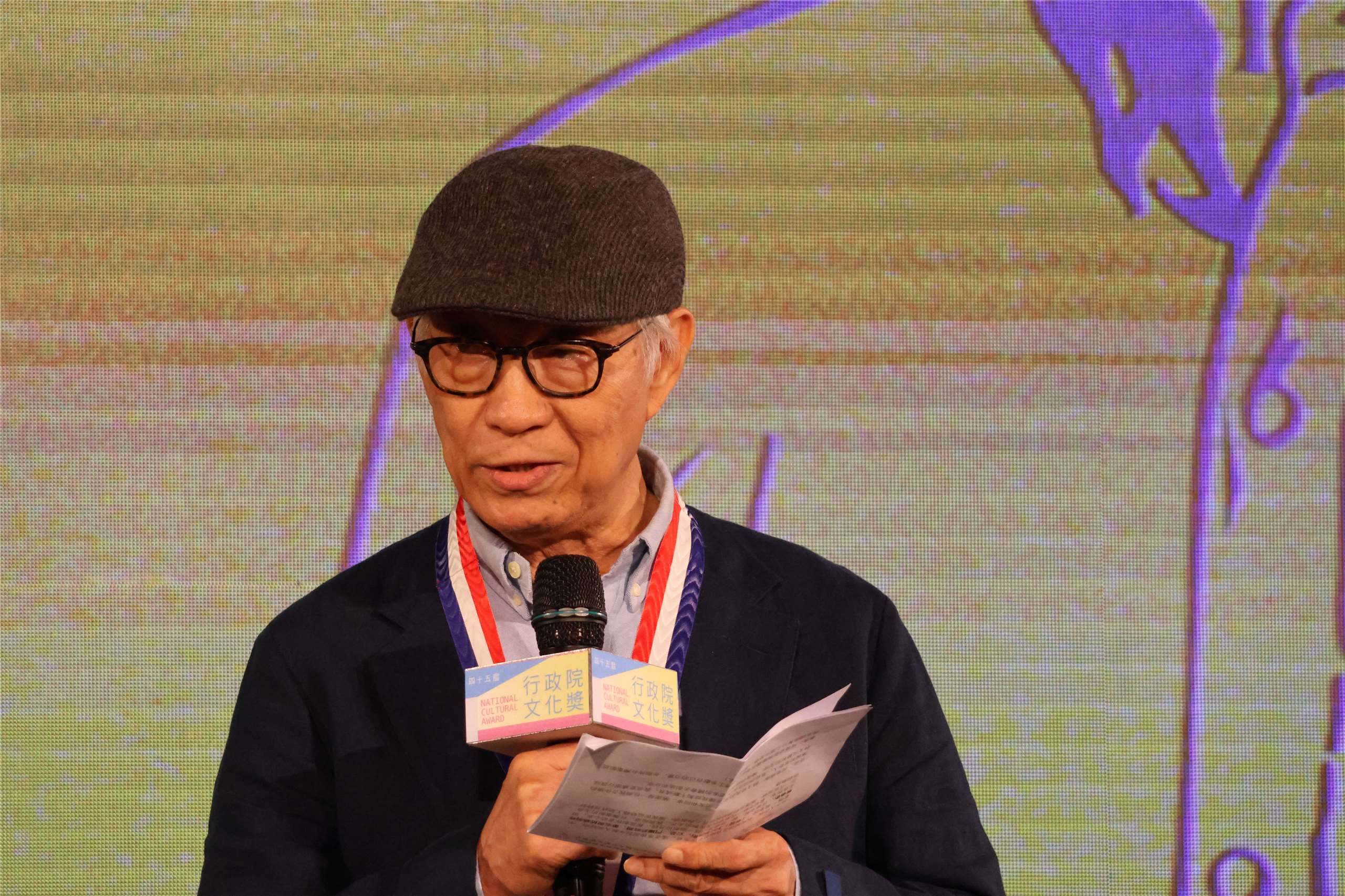 Film editor Liao Ching-sung speaks at the 45th National Cultural Awards in Taipei on August 5, 2026. (Rti Photo/James Thompson)