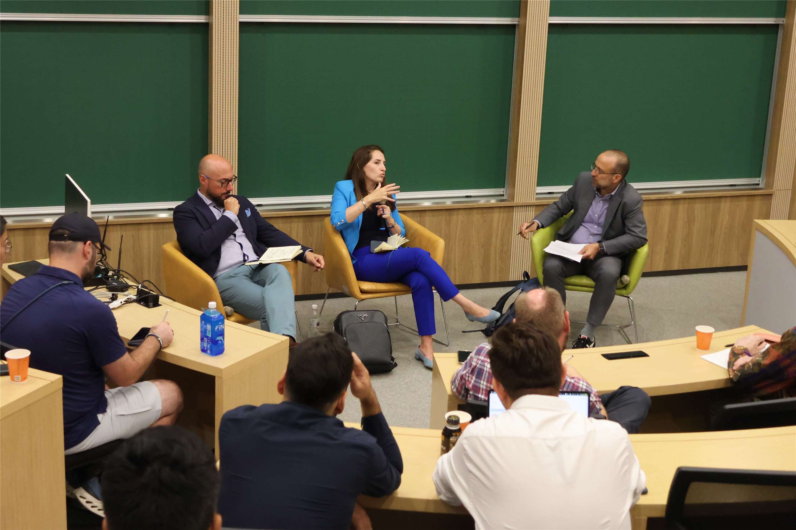 Alessio Patalano, left, and Oriana Skylar Mastro, center, participate in a Taiwan Foreign Correspondents’ Club discussion in Taipei on September 8, 2026. (Rti Photo/James Thompson)