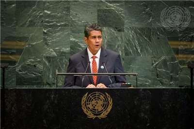 Surangel S. Whipps, Jr., presidente de Palaos, durante su intervención en la Asamblea General de la ONU (Foto:  X@Journal_UN_ONU)