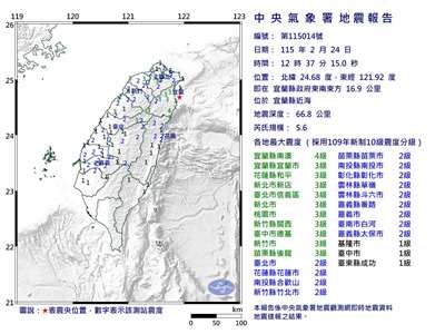 Terremoto en Yilan que ha afectado principalmente a la región norte de Taiwán (Infograma: Oficina Central de Meteorología)