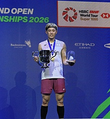 El badmintonista taiwanés Lin Chun-yi (林俊易) es el campeón de la categoría individual masculina del Abierto de Inglaterra. (Foto: CNA)