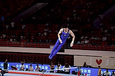 El gimnasta taiwanés Tang Chia-hung (唐嘉鴻) revalidó su título y conquistó la medalla de oro en la barra fija durante el Campeonato Asiático Masculino de Gimnasia Artística. (Foto: CNA)
