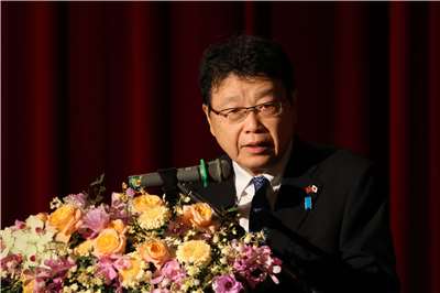 Haruo Kitamura, legislador japonés, durante un discurso en un foro de diplomacia y defensa celebrado en Taipéi el 9 de septiembre (Foto: Rti)