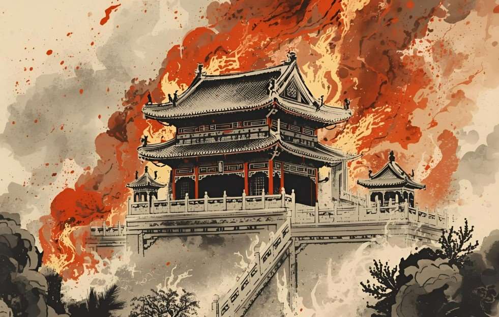 Incendie au palais, illustration générée par IA