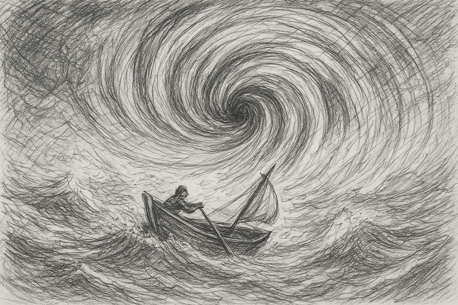 Petite embarcation aux prises avec un typhon (Illustration générée par IA)