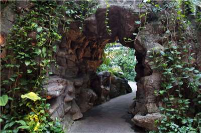 Illustration d'une grotte dissimulée dans les montagnes (domaine public)