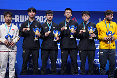 L'équipe taïwanaise décroche, à l'Universiade en Allemagne, la médaille d'or de la compétition des  groupes masculins de tennis de table (photo, CNA)