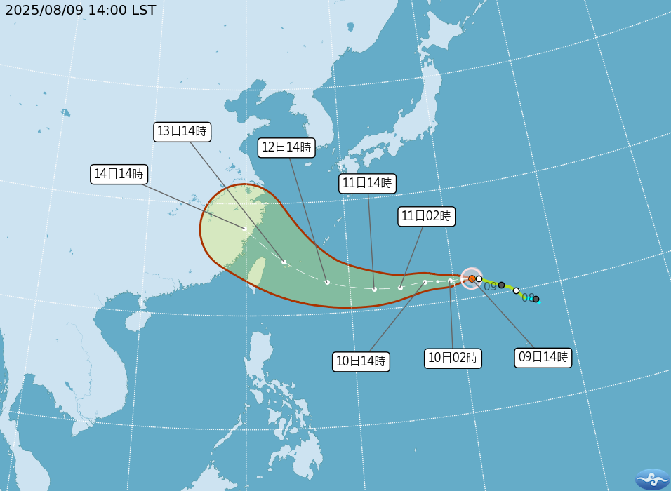 Le typhon Podul risque de frapper directement le centre de Taïwan mardi et mercredi (image : CWA)