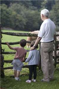 Grand-parent avec deux petits-enfants (illustration, source Domaine publique)