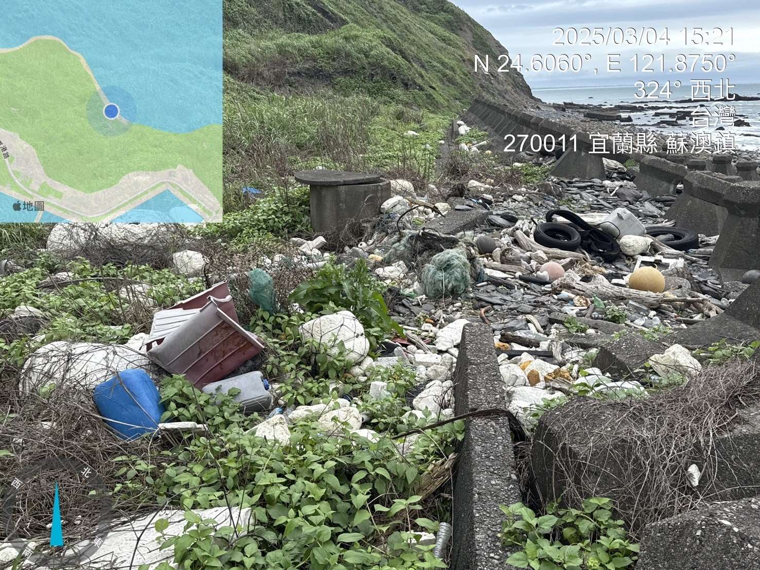 Des déchets repérés au bord du fleuve Lanyang (Photo fournie par la SOW)