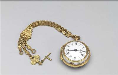 Image 1-1: Montre de poche en cuivre doré à émaux peints (source MNP)
