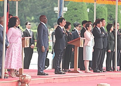 Le Premier ministre de Sainte-Lucie reçu par le président Lai Ching-te avec les honneurs militaires (Image : CNA)