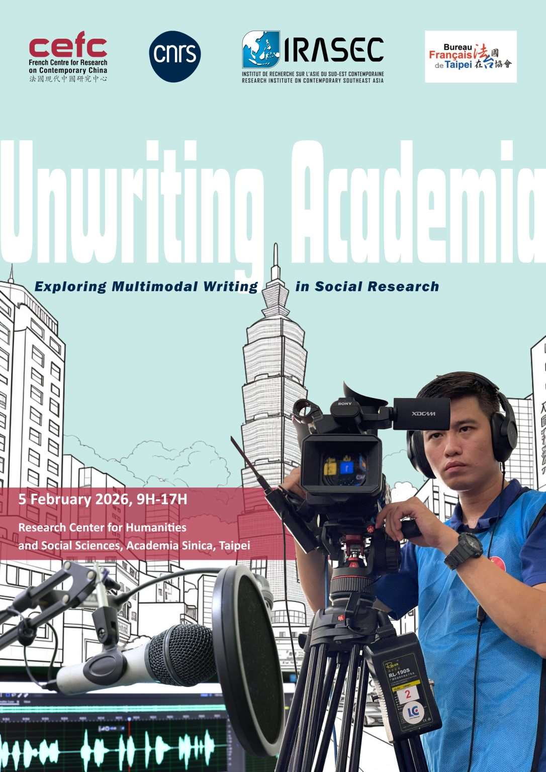 Affiche de la journée "Unwriting Academia" sur les publications académiques multimodales (image : CEFC-IRASEC)