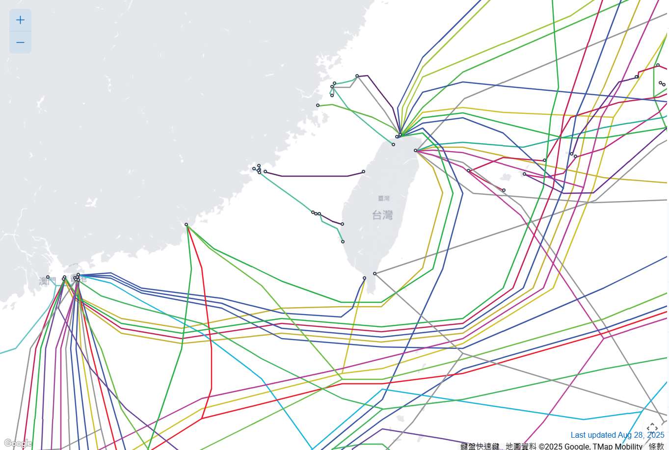 Carte des câbles sous-marins autour de Taïwan (image : TeleGeography)