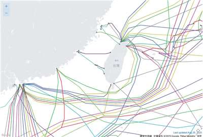 Carte des câbles sous-marins autour de Taïwan (image : TeleGeography)