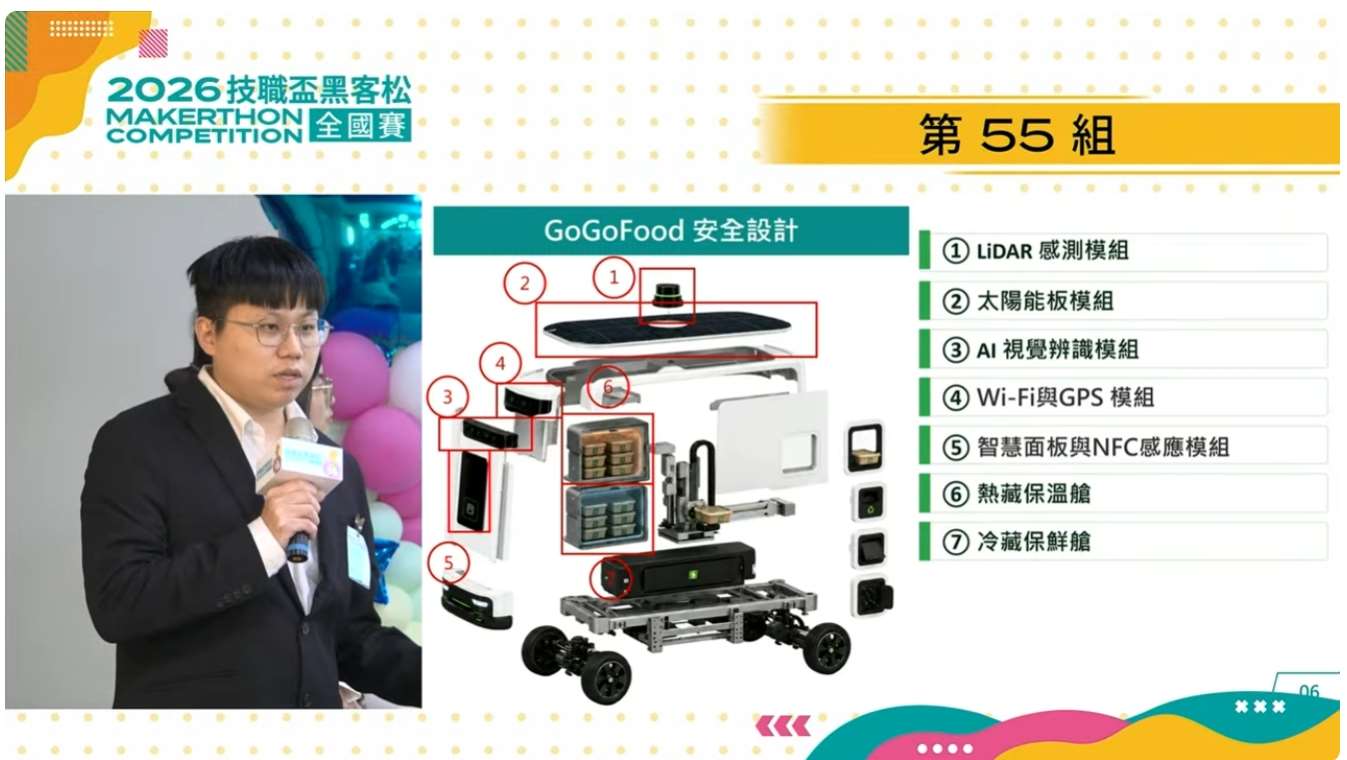 « GoGo Food », véhicule intelligent autonome de distribution de repas sur campus (photo fournie par l'Université Chin-Yi)