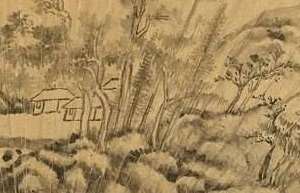 Paysage chinois, détail d'une peinture sur éventail (source MNP)
