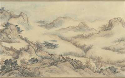 Illustration d'un mont brumeux (archive des peintures du MNP)
