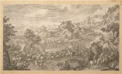 Image 1: Gravure sur cuivre intitulée Assaut du camp à Gädän-Ola (source MNP)