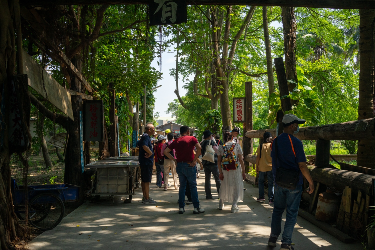 Dans cette allée du Musée de la campagne de Ding Tsai Yuan, des panneaux montrent des expressions en taïwanais qui évoquent la vie à la campagne (photo : Sasa)