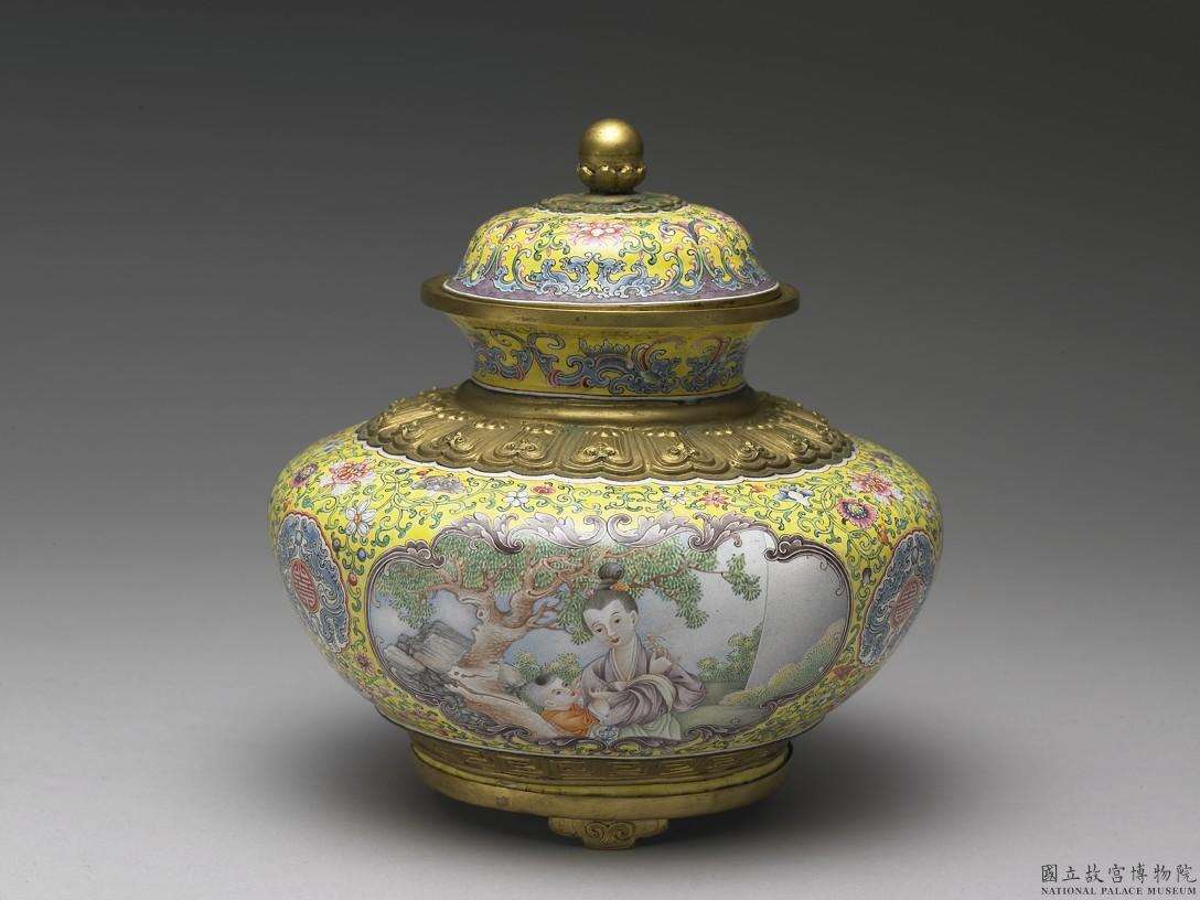 Image 3-1: Pot à couvercle en cuivre avec paysage et figures en émaux peints (source MNP)