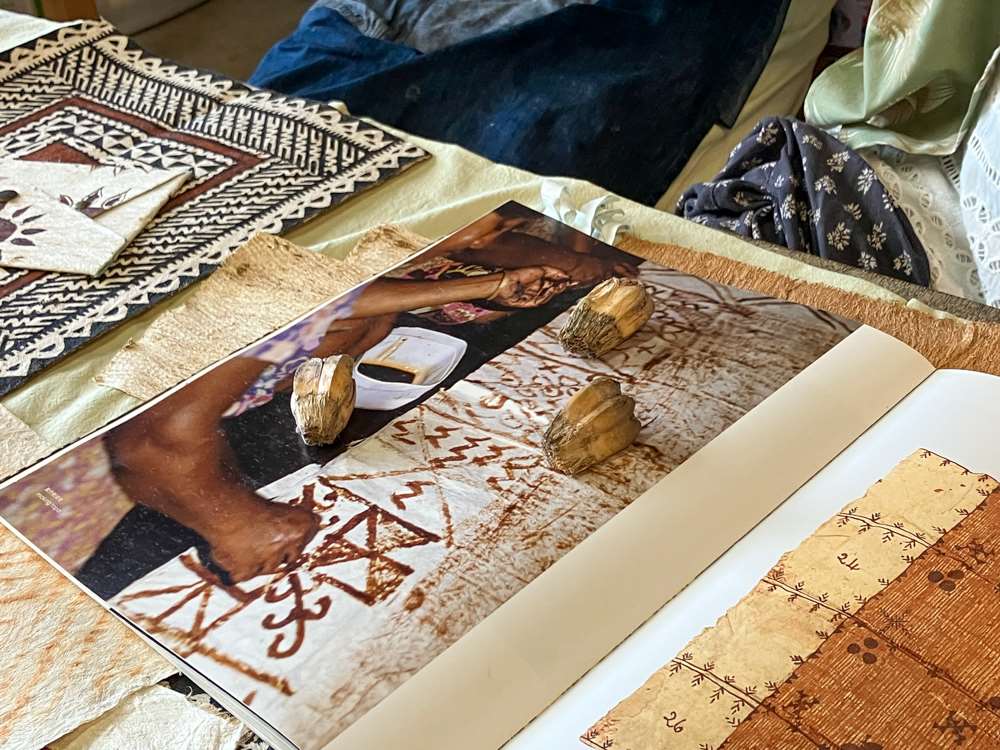 Quand ils utilisaient un pinceau, les Austronésiens le trempaient dans une phalange du fruit de pandanus (cf. sur la photo), qui est comme un petit récipient juste assez grand pour contenir la teinture pour le pinceau (photo : Sasa / RTI)