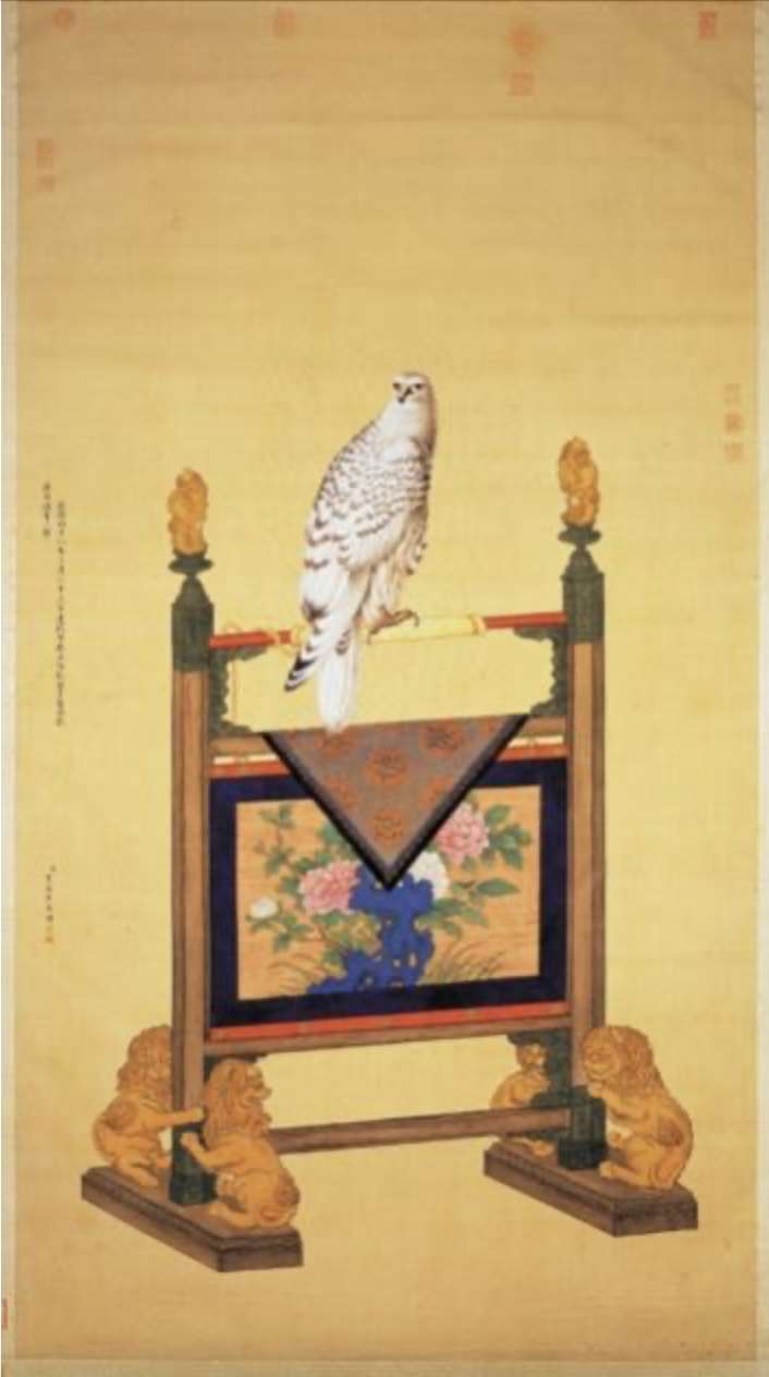 Image 6: Faucon sacré sur perchoir, par He Qingtai (Louis de Poirot) (source MNP)
