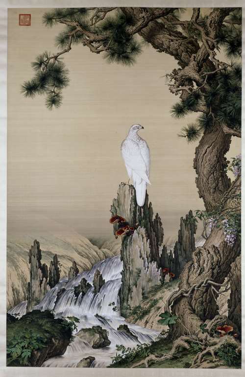 Image 2: Hommage de pin, d’aigle et de ganoderme luisant (source Wikipedia, collections du musée du palais de Pékin)