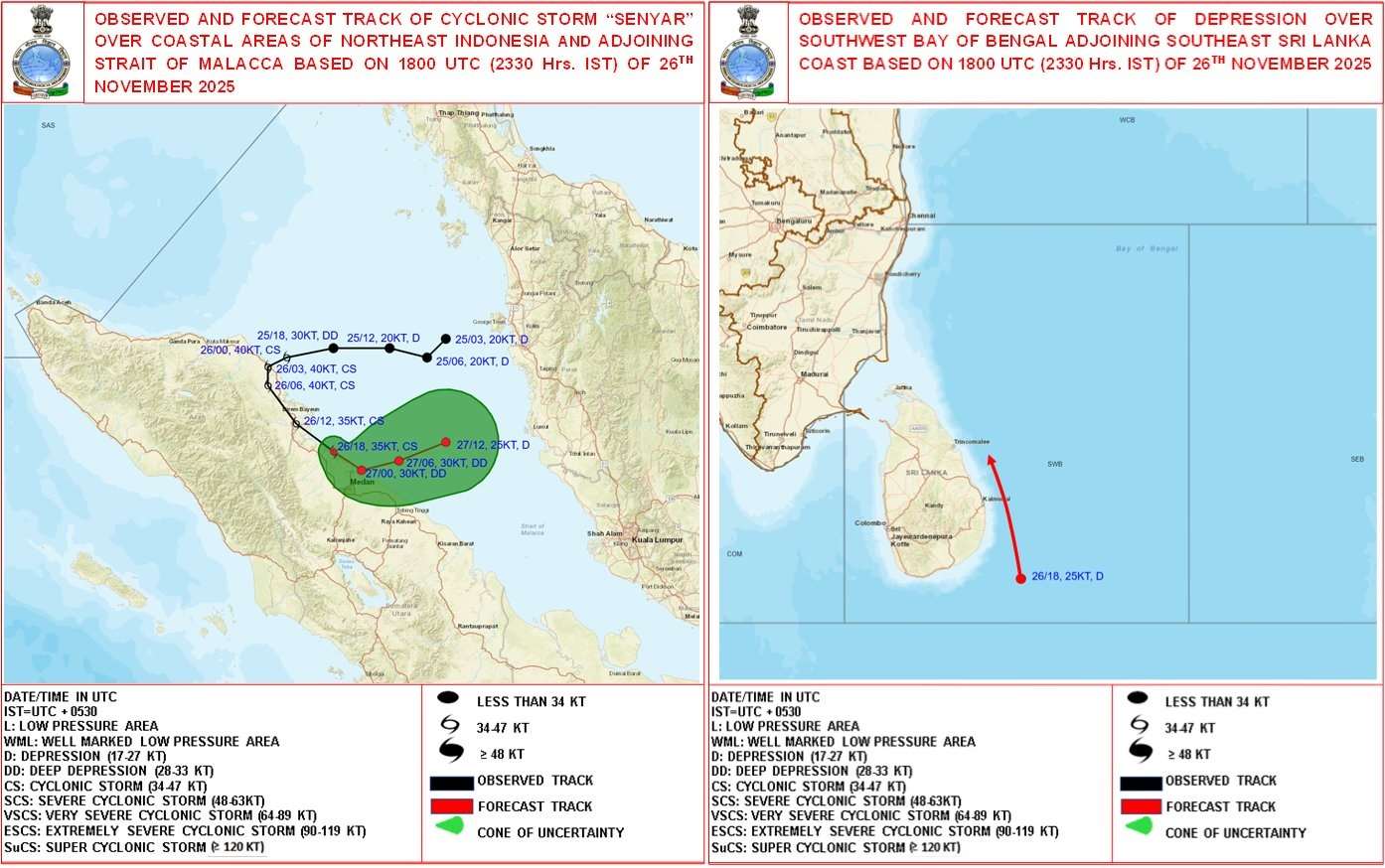 Siklon Senyar dan kemungkinan terjadinya Siklon Ditwah (foto: Badan Meteorologi India)