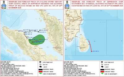 Siklon Senyar dan kemungkinan terjadinya Siklon Ditwah (foto: Badan Meteorologi India)