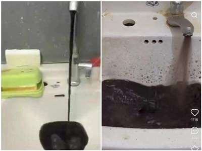 air di kampus Shenyang Normal University terkontaminasi, tampak air yang keluar dari keran berwarna hitam pekat. (foto:weibo)