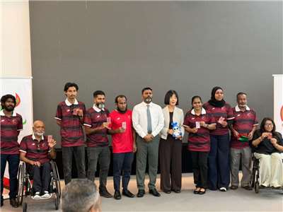 Ahmed Mohamed, (SG), Aishath Nazhath (President) Hamid Nasheed Mohamed, (VP) Hon. Abdullah Rafiu, Minister, Ministry of Youth Empowerment, Sports and Fitness and H. E.Ms.  Ishigami Rumiko, Ambassador of Japan to the Maldives  The Rest of the team are athletes and Guides