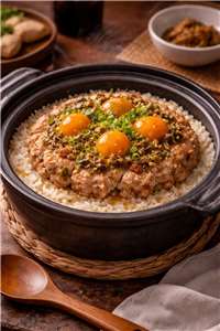  鹹蛋冬菜肉餅煲仔飯 Nasi Bakar Claypot Daging Cincang Dong Cai & Telur Asin