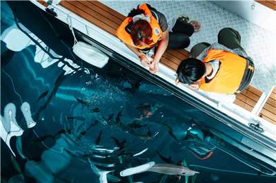 Sensasi baru, mendekatkan diri dengan laut, para pengunjung diajak naik perahu dalam museum. (foto: facebook National Museum of Marine Biology & Aquarium)