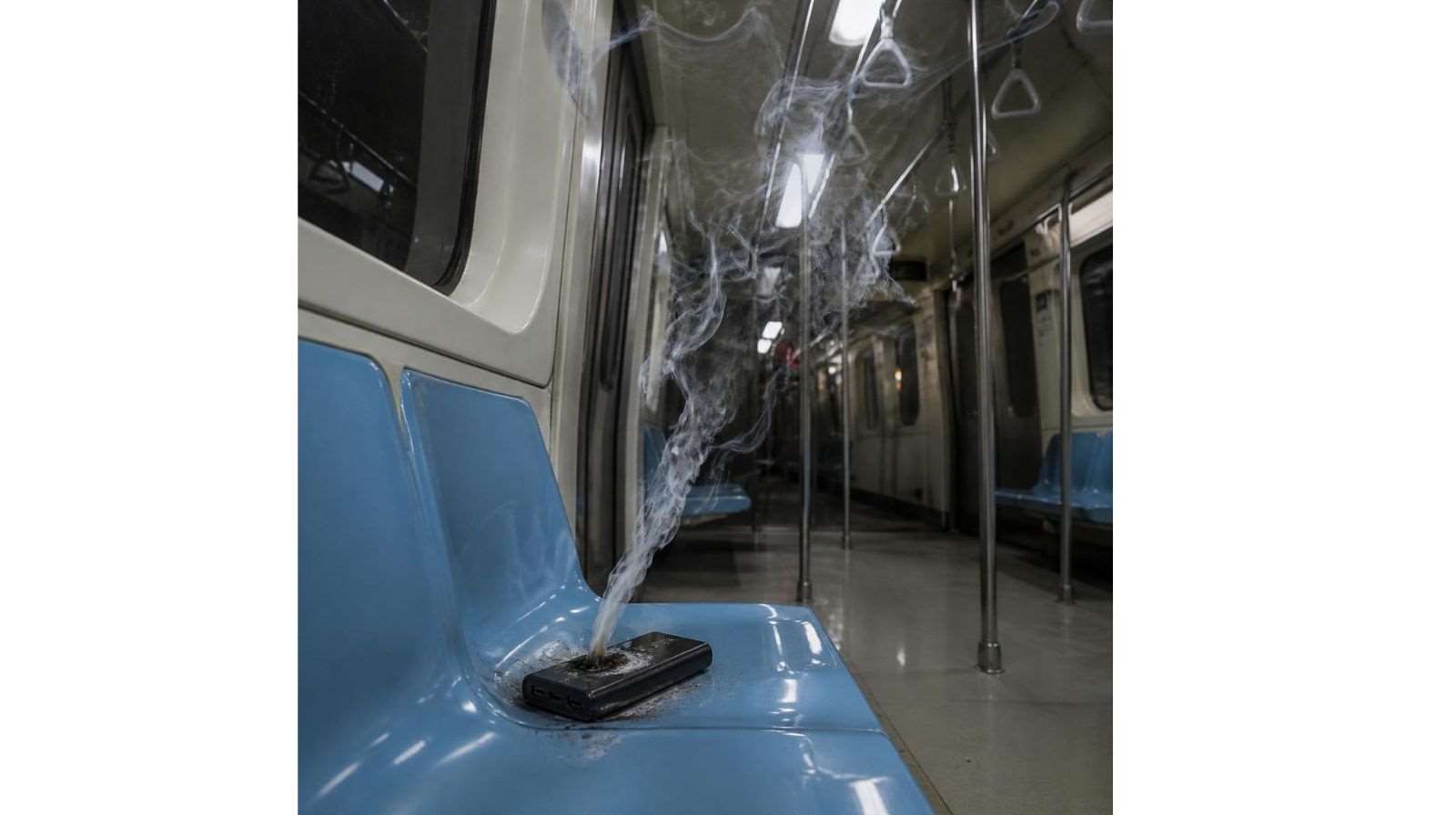 Ilustrasi bank daya terbakar di gerbong MRT Taipei (foto: AI Generated)