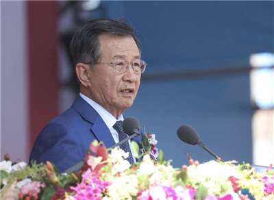 中華民国114年の建国記念日「双十国慶節」祝賀大会で、世界台湾商会連合総会の第31代総会長を務める呉光宜氏はあいさつをしました。（写真：CNA）