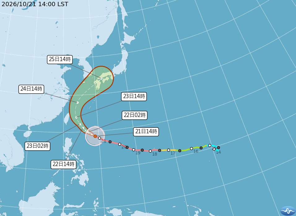 台風30号が台湾に接近する中、頼清徳・総統は21日、強風や豪雨による脅威を決して軽視してはならないと述べ、党所属の公職者や統一地方選候補者の陣営に対し、政府の防災対応に協力し、陣営スタッフと市民の安全を最優先にするよう求めた。（写真：中央気象署）