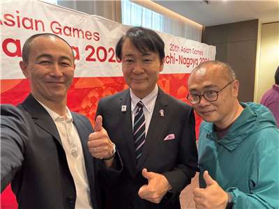 2026年9月19日から日本の愛知県および名古屋市で開催される「第20回アジア競技大会（愛知・名古屋2026）」のPRイベント、「第20回アジア競技大会ファンラン」前日の8日、新北市内のホテルで記者会見が開かれた（写真：本村大資）