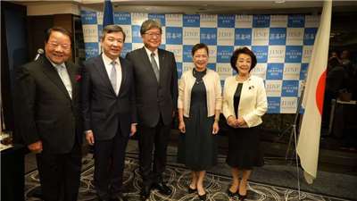‘타이완-일본 반도체 동맹’ 세미나 개최를 하루 앞둔 13일 밤 환영 만찬에 세미나 개최를 앞둔 13일 밤 열린 환영 만찬에는 주일 타이완 대표 리이양(李逸洋, 좌2), 전 중화민국 경제부 장관 왕메이화(王美花, 우2), 인도·태평양 전략 싱크탱크 집행이사 야이타 아키오(矢板明夫), 국가기본문제연구소 이사장 사쿠라이 료코(櫻井良子, 우1), 중의원 하규다 코이치(萩生田光一, 중), 일본중화연합총회 명예총회장 잔더쉰(詹德薰, 좌1) 등이 등 주요 인사들이 참석했다. - 주일 타이완대표처 제공  