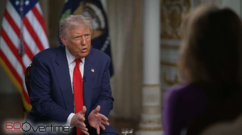 ▲도널드 트럼프 미국 대통령이 2일(현지시간) CBS  시사프로그램 '60분'에 출연해 앵커 노라 오도넬(Norah O’Donnell)과 인터뷰하고 있다.  [사진= ‘60분(60 Minutes)’ 유튜브 캡처]
