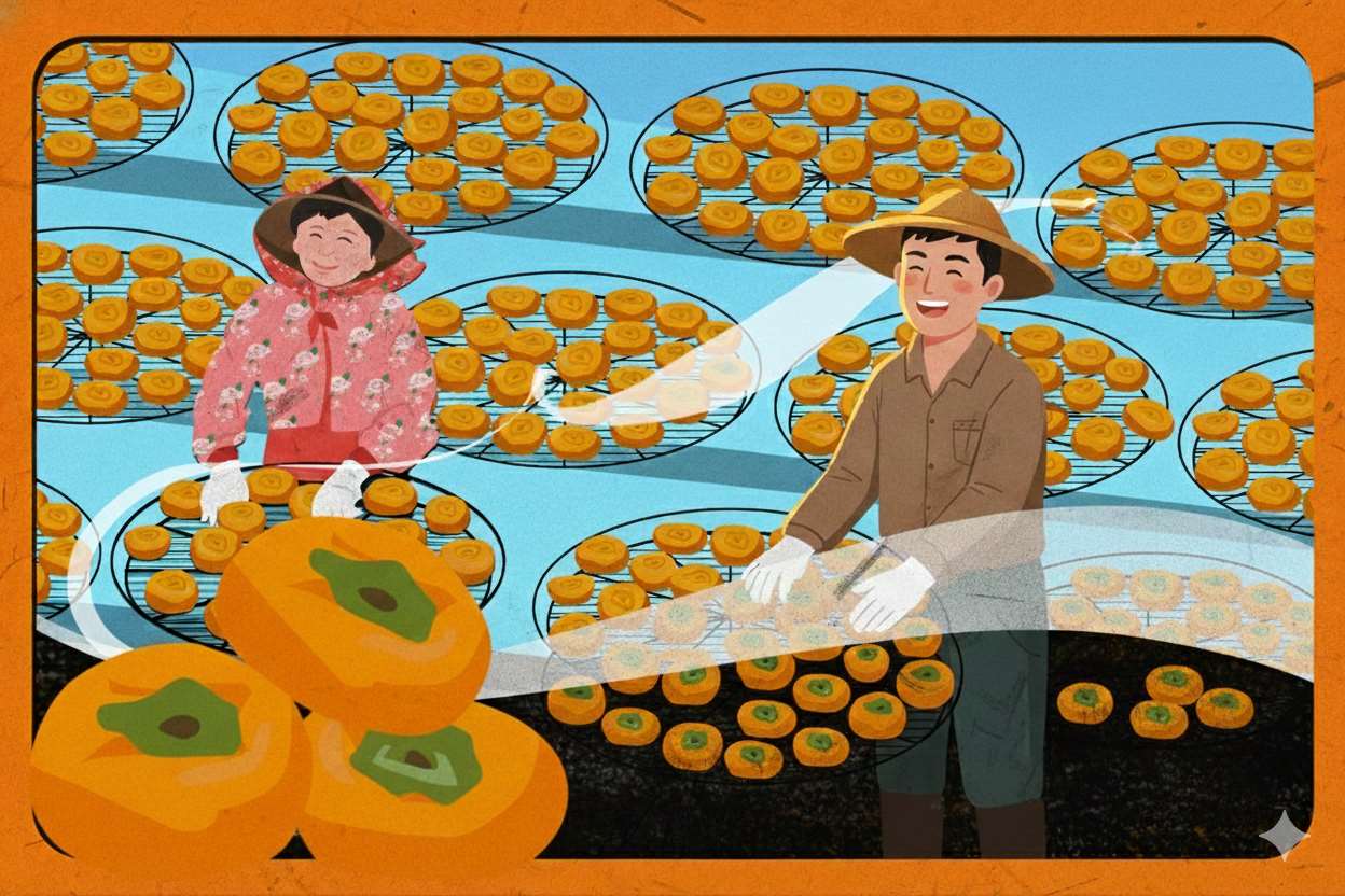 Menjemur pisang kaki kering di Xinpu, Hsinchu.(gambar edit oleh AI)