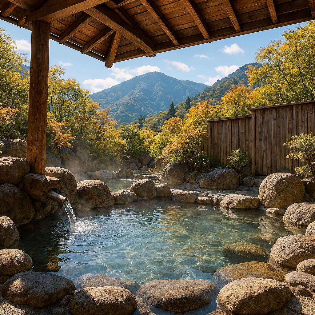 Berendam air panas  pada musim sejuk.(Dijana oleh AI)