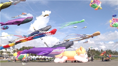 Sa Kaohsiung Cijin Kite Festival, 130 sea-themed kites ang lumipad at nagbigay-kulay sa kalangitan. Photo: RTI