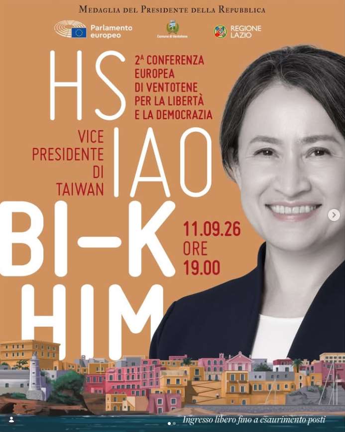 European Parliament Vice President Pina Picierno said in a social media post on September 11 that she welcomed Taiwan Vice President Hsiao Bi-khim to Italy to attend the second Ventotene Conference on Democracy and Freedom. (Photo: Screenshot from Pina Picierno’s Instagram)