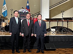 PD
Guatemala Independence Day Reception Held in Taipei
A reception celebrating the 205th anniversary of the independence of the Republic of Guatemala was held in Taipei on September 10. Attendees included Guatemalan Ambassador to Taiwan Luis Raul Estevez Lopez (center), Taiwan Deputy Foreign Minister Ko Pao-hsuan (right), and National Security Council Secretary-General Joseph Wu (left). (CNA photo by Lai Yu-chen, September 10, 2026)