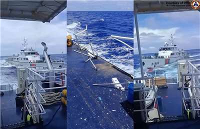 Nagbanggaan noong ika-18 ang government vessels ng Pilipinas at China sa disputed area ng South China Sea. Kinondena ng Philippine Department of Foreign Affairs ang China dahil umano sa paglabag sa international law. (Screenshot mula sa Facebook ni Jay Tarriela)