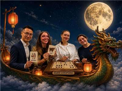 Изображение ведущих Русской службы, играющих в «быка и корову» в лунной лодке, сгенерировано с помощью ИИ.
