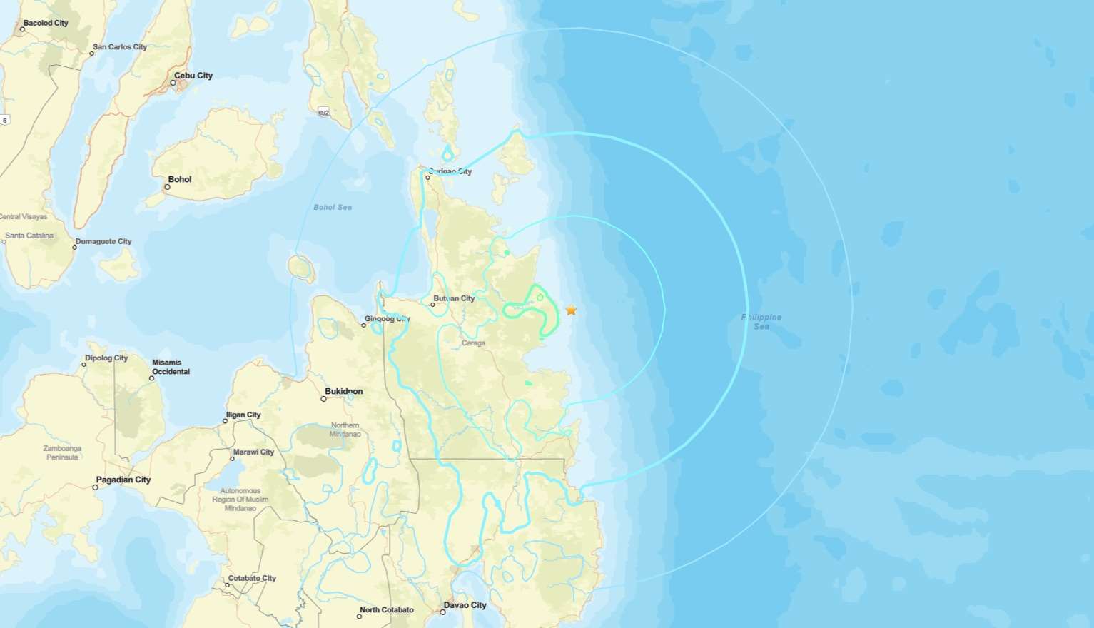 美國地質調查所(USGS)表示，菲律賓南部外海11日深夜發生規模6.0地震。(翻攝USGS)