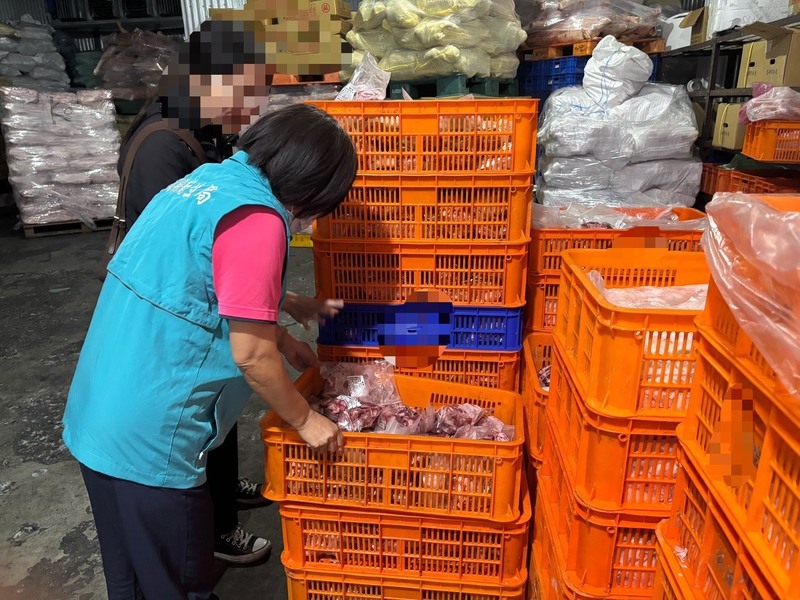 台中梧棲區一家養豬場檢出非洲豬瘟陽性，案例場13日有28隻豬出貨流向市面，其中1頭出貨給嘉義縣某肉品加工業者，嘉義縣衛生局稽查發現，該豬隻經分切後販售市場攤販，已全數賣出。（嘉義縣政府提供）