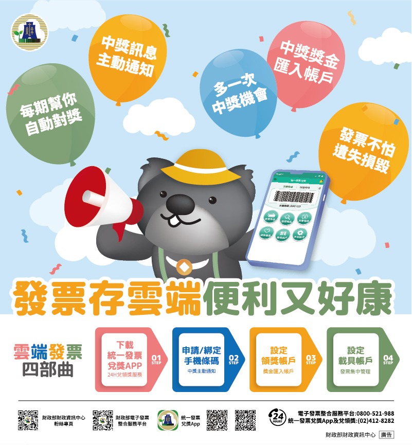 為鼓勵民眾使用雲端發票，目前除了每一期的一般獎項外，還有「雲端發票專屬獎」。資料照。(財政部提供)